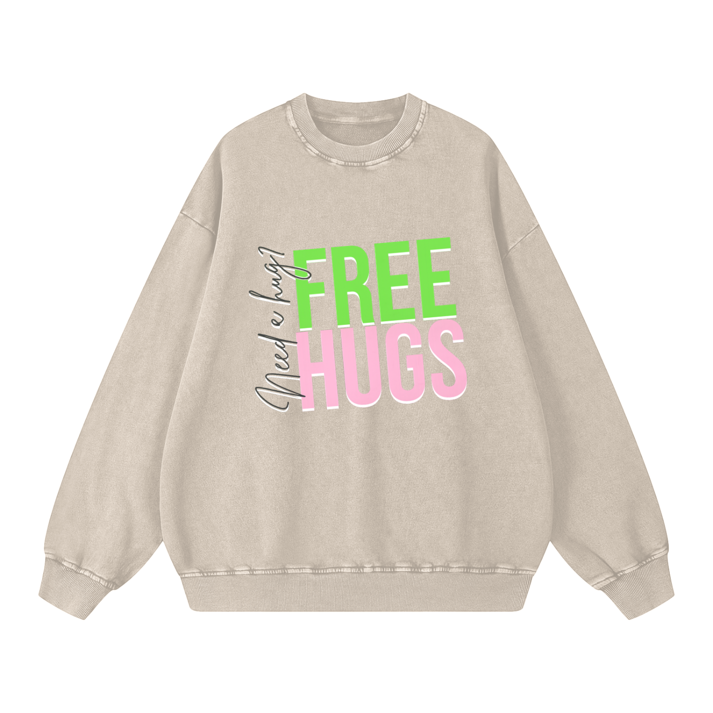 Free Hugs Snow Washed Oversized Sweatshirt