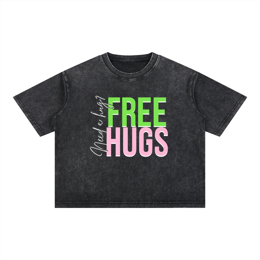 Free Hugs Boxy Mineral Wash oversized Cotton T-Shirt