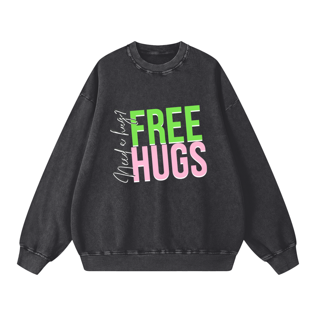 Free Hugs Snow Washed Oversized Sweatshirt