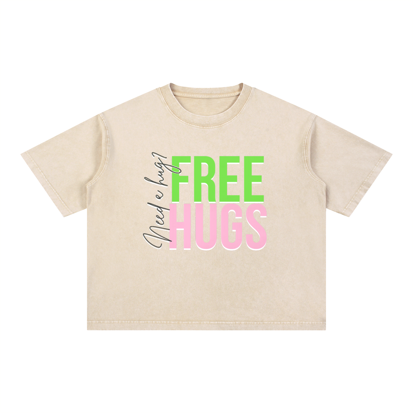 Free Hugs Boxy Mineral Wash Cotton T-shirt