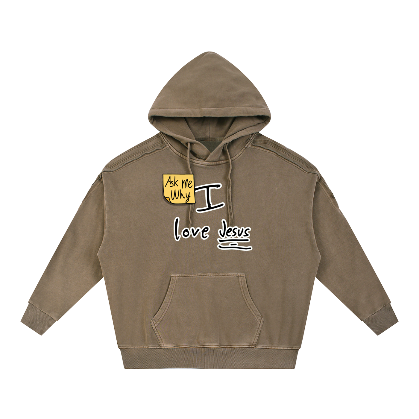 Ask Me Why I Love Jesus Snow Washed Tape Raw Edge Hoodie