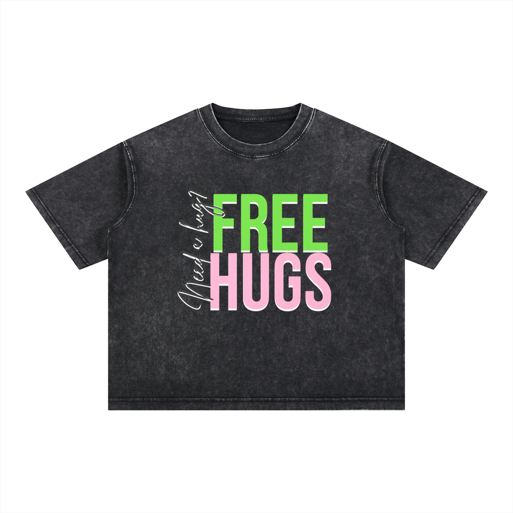 Free Hugs Boxy Mineral Wash Cotton T-shirt